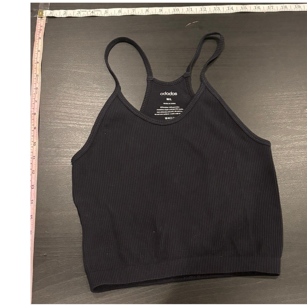 Ododos Womens Seamless Ribbed Cami Crop Top Racerback Tank Black ML